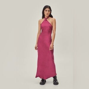 Knot Halter Neck Satin Midi Dress